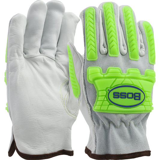 West Chester 997KB/M Top Grain Leather Drivers Glove with Split Cowhide Back, Kevlar Stitching and Hi-Vis Impact TPR