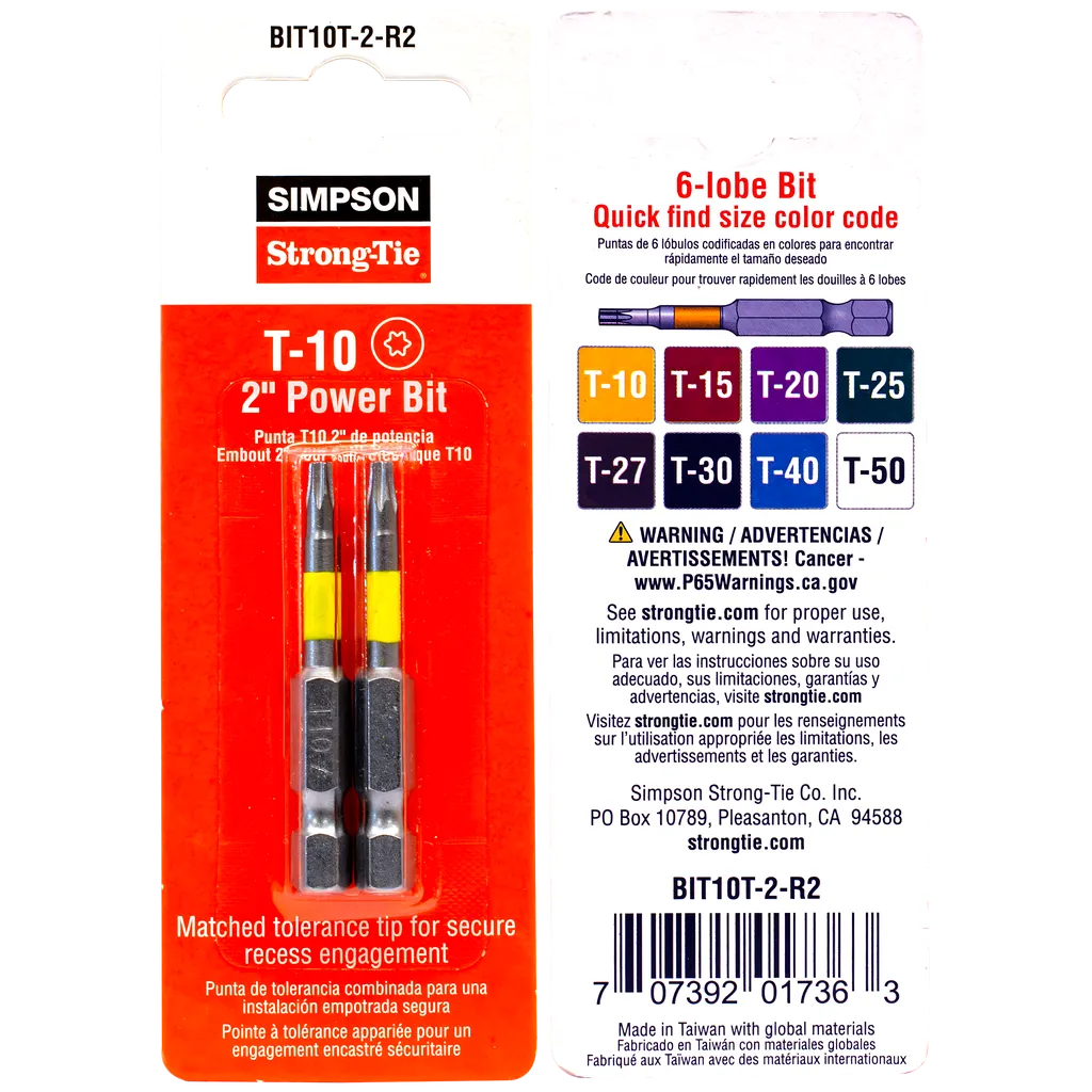 T10 6-Lobe-Drive 2-In. Power Bit (2-Qty) (Pack Of 10)-BIT10T-2-R2-SP2485-2721