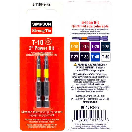 T10 6-Lobe-Drive 2-In. Power Bit (2-Qty) (Pack Of 10)-BIT10T-2-R2-SP2485-2721