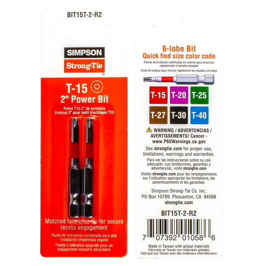 T15 6-Lobe-Drive 2-In. Power Bit (2-Qty)-BIT15T-2-R2-SP365-479