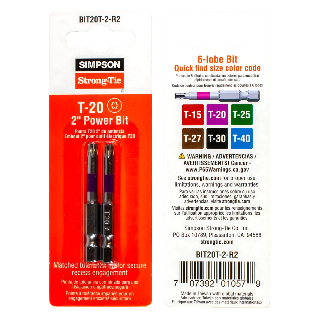 T20 6-Lobe-Drive 2-In. Power Bit (2-Qty) (Pack Of 10)-BIT20T-2-R2-SP8241-8785