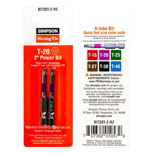 T20 6-Lobe-Drive 2-In. Power Bit (2-Qty) (Pack Of 10)-BIT20T-2-R2-SP8241-8785