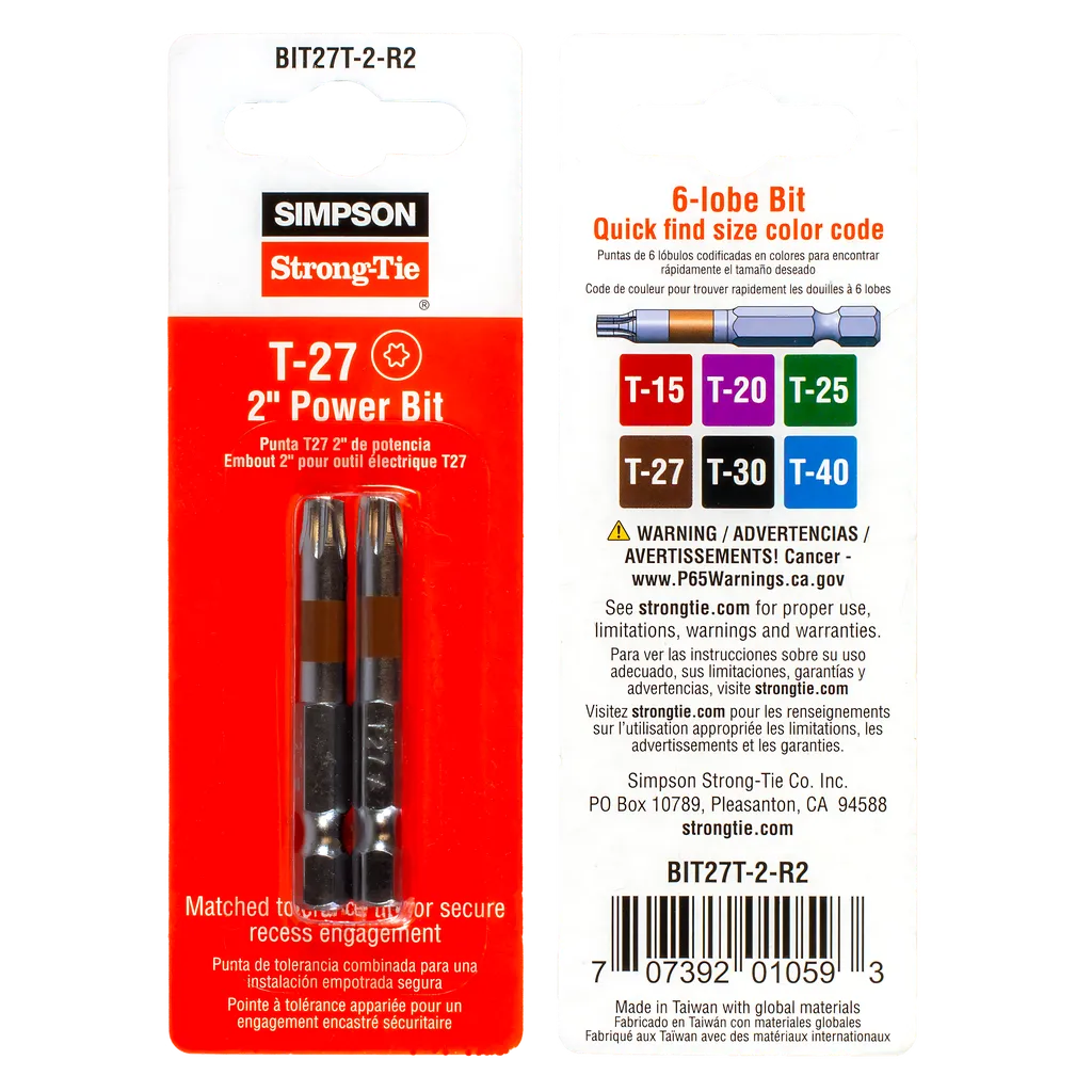 T27 6-Lobe-Drive 2-In. Power Bit (2-Qty)-BIT27T-2-R2-SP3517-3805