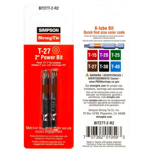 T27 6-Lobe-Drive 2-In. Power Bit (2-Qty)-BIT27T-2-R2-SP3517-3805