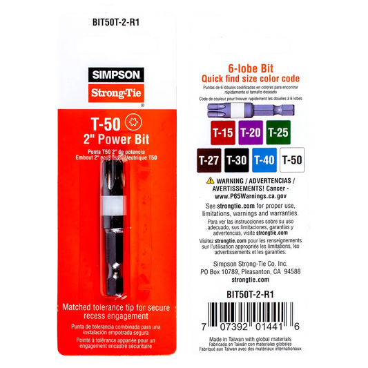 T50 6-Lobe Drive 2-In. Power Bit (Pack Of 10)-BIT50T-2-R1-SP1555-1741