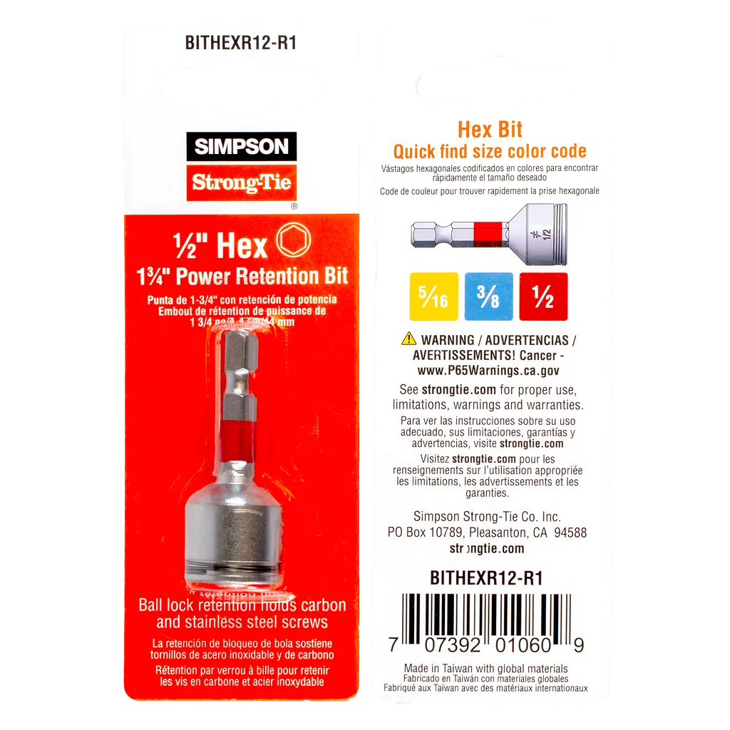 1/2-In. Hex-Drive 1-3/4 In. Power Bit (Pack Of 5)-BITHEXR12-R1-SP1825-2023
