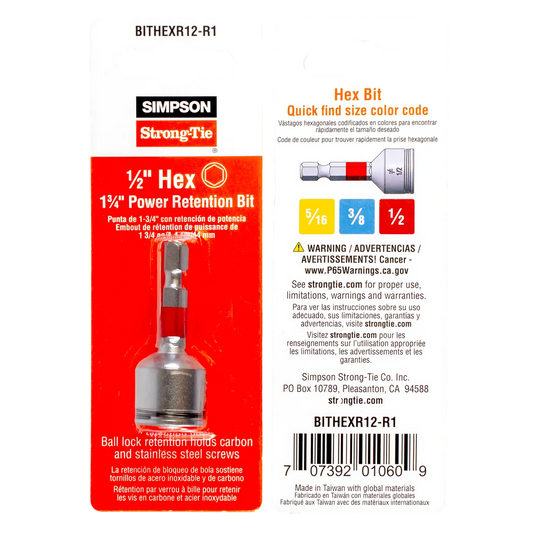 1/2-In. Hex-Drive 1-3/4 In. Power Bit (Pack Of 5)-BITHEXR12-R1-SP1825-2023
