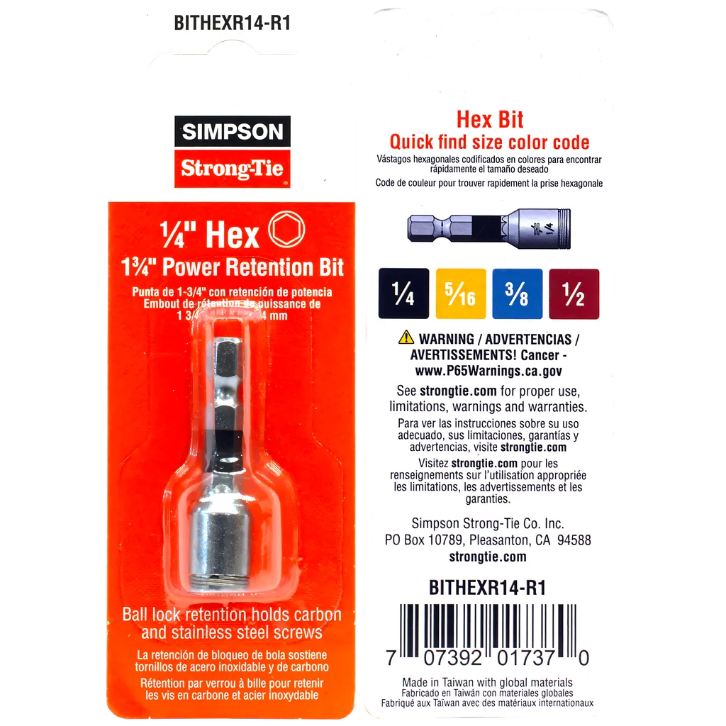1/4-In. Hex Drive 1-3/4 In. Power Bit-BITHEXR14-R1-SP7394-7894