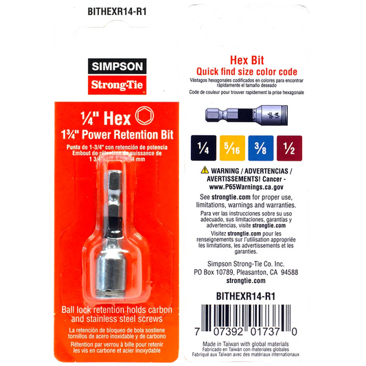 1/4-In. Hex Drive 1-3/4 In. Power Bit-BITHEXR14-R1-SP7394-7894