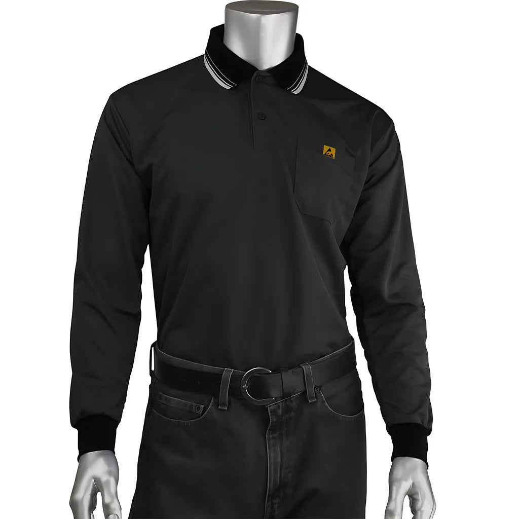 Uniform Technology Bp801Lc-Bk-2Xl Long Sleeve Esd Polo Shirt BP801LC-BK-2XL-23080