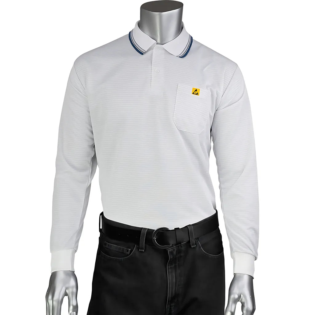 Uniform Technology Bp801Lc-Wh-L Long Sleeve Esd Polo Shirt BP801LC-WH-L-23100