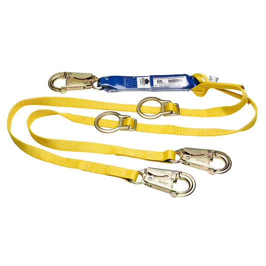 C411101 6Ft Decoil Tie-Back Twinleg Lanyard (Dcell Shock Pack, 1In Web, Snap Hook) C411101-1829