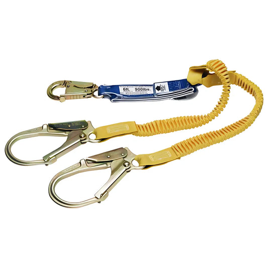 C441200 6Ft Decoil Stretch Twinleg Lanyard (Dcell Shock Pack, Elastic Web, Snap Hook, Rebar Hook) C441200-1843