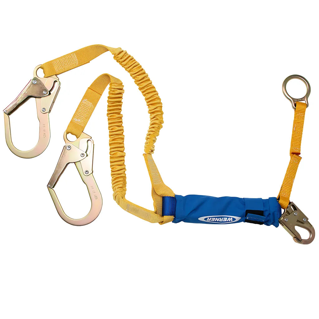 C446200 6Ft Decoil Stretch Twinleg Lanyard (Dcell Shock Pack, Elastic Web, Snap Hook, Rebar Hook, D-Ring Extender) C446200-1845