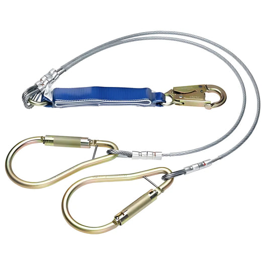 C461400 6Ft Decoil Cable Twinleg Lanyard (1/4In Vinyl Coated Cable, Snap Hook, Large Carabiner) C461400-1853