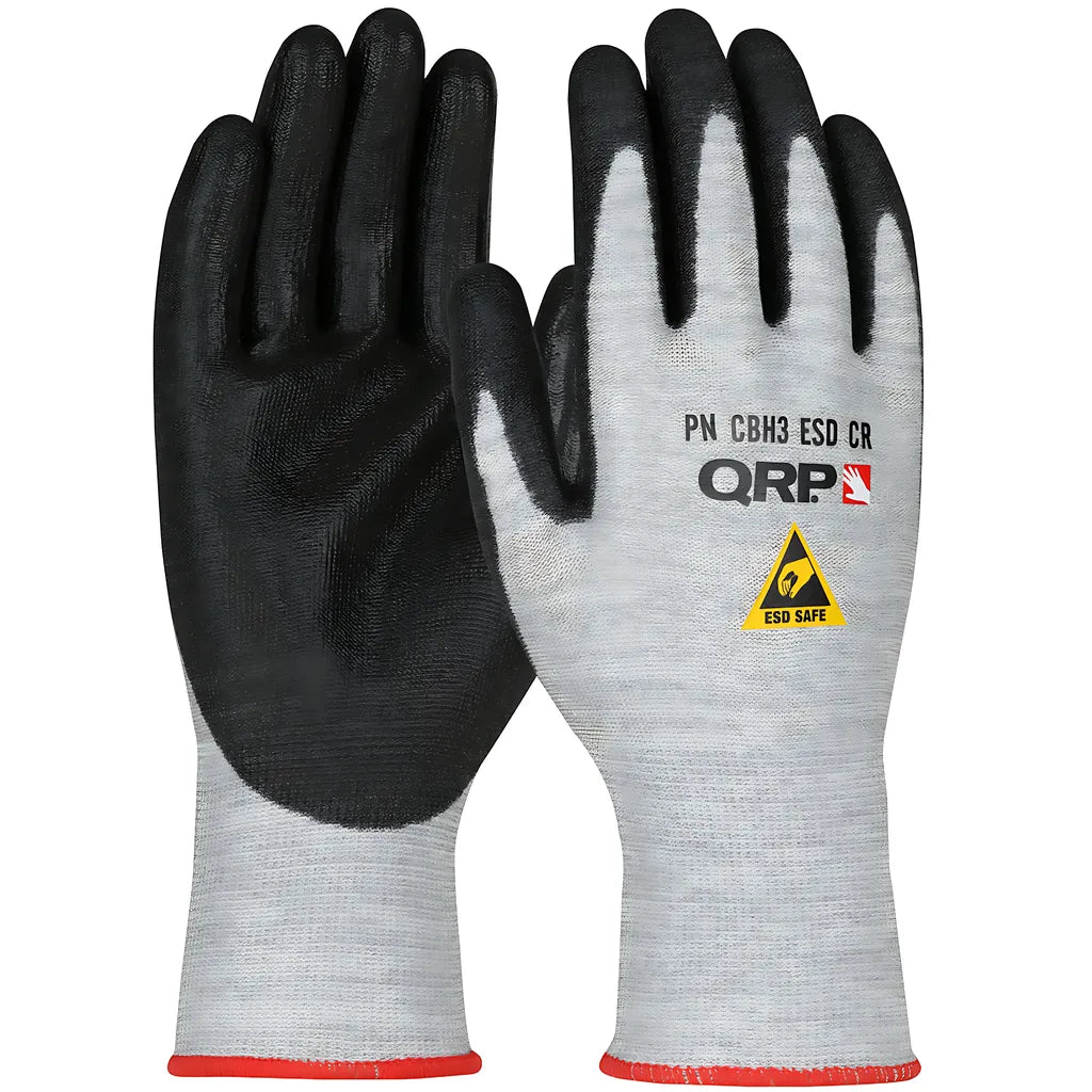 Qrp Cbh3Esdcrs Esd Safe Seamless Knit Cut Resistant Glove With Polyurethane Coated Palm & Fingers CBH3ESDCRS-23540