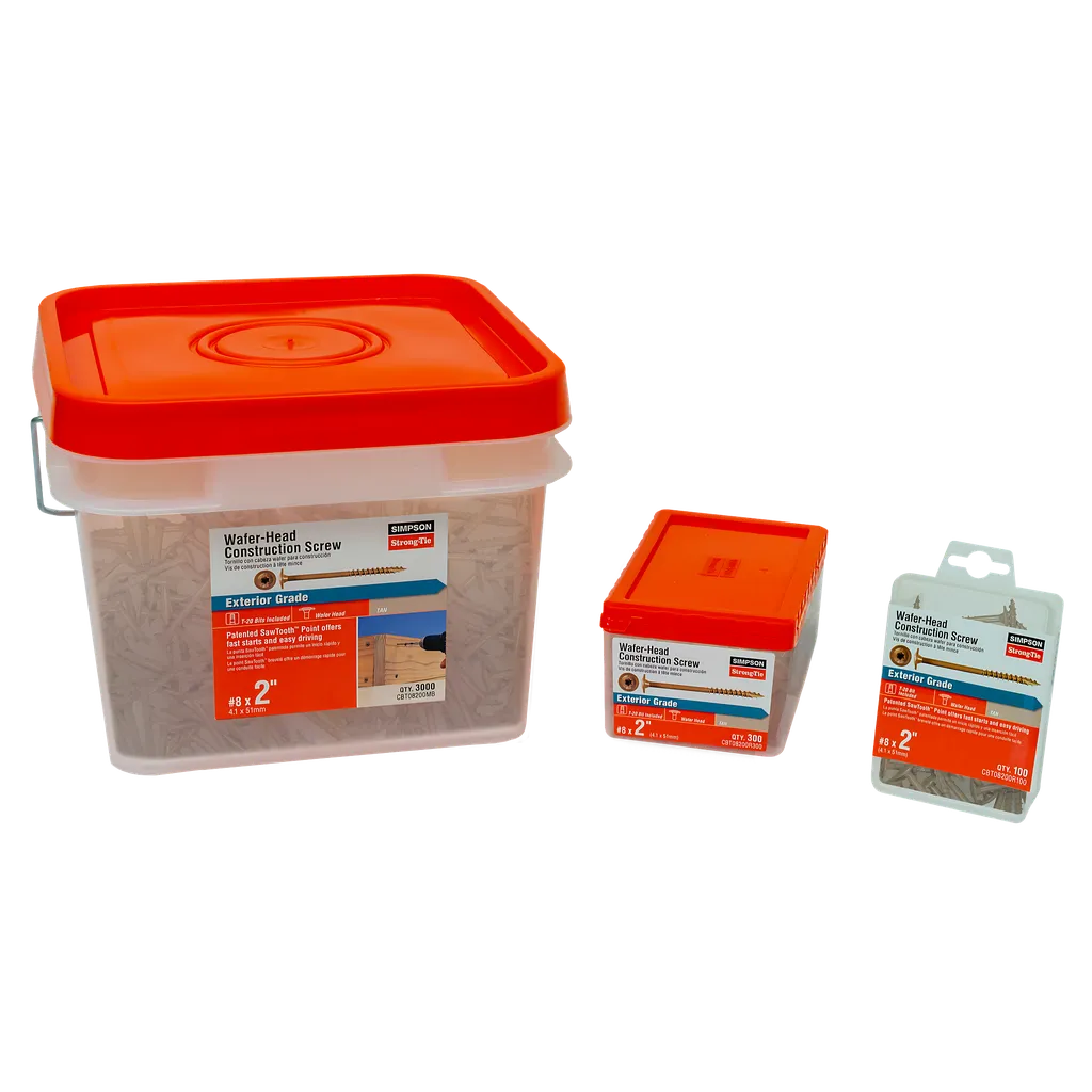 Wafer-Head Construction Screw - #8 X 2 In. T20, Quik Guard®, Tan (3000-Qty)-CBT08200MB-SP6823-7302