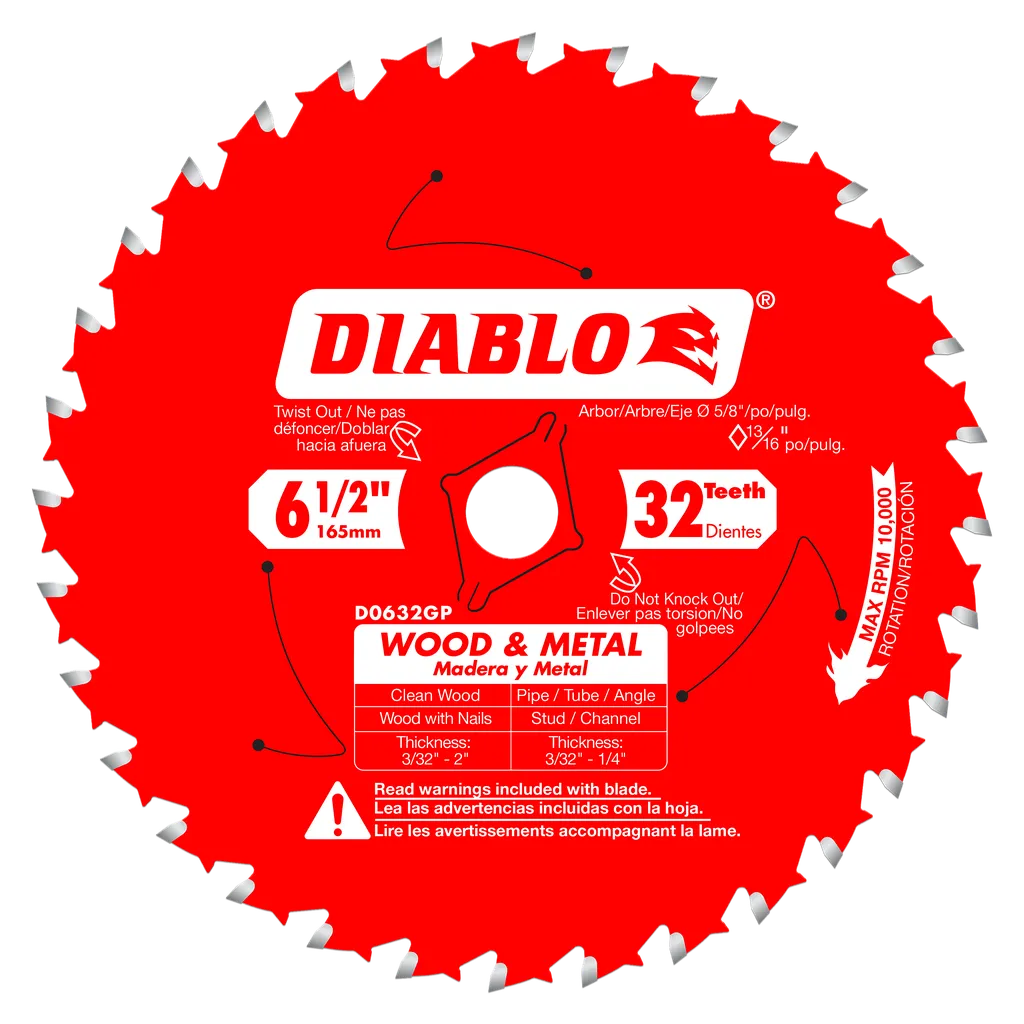 6-1/2 In. X 32 Tooth Wood & Metal Carbide Saw Blade-D0632GPA-2051