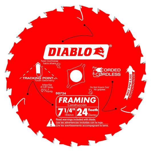 7-1/4 In. X 24 Tooth Framing Saw Blade-D0724A-2062