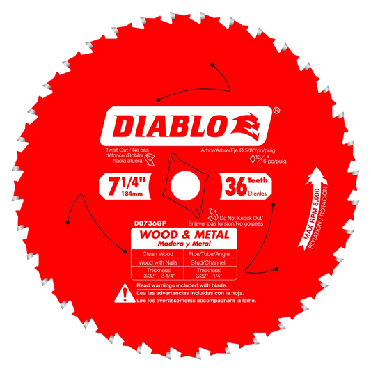 7-1/4 In. X 36 Tooth Wood & Metal Carbide Saw Blade-D0736GPA-2067