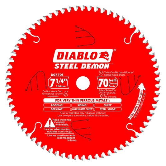 7-1/4 In. X 70 Tooth Steel Demon Carbide-Tipped Saw Blade For Metal-D0770F-2075