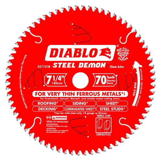 7 In. X 70 Tooth Steel Demon Carbide-Tipped Saw Blade For Metal (20Mm Arbor)-D0770FM-2076