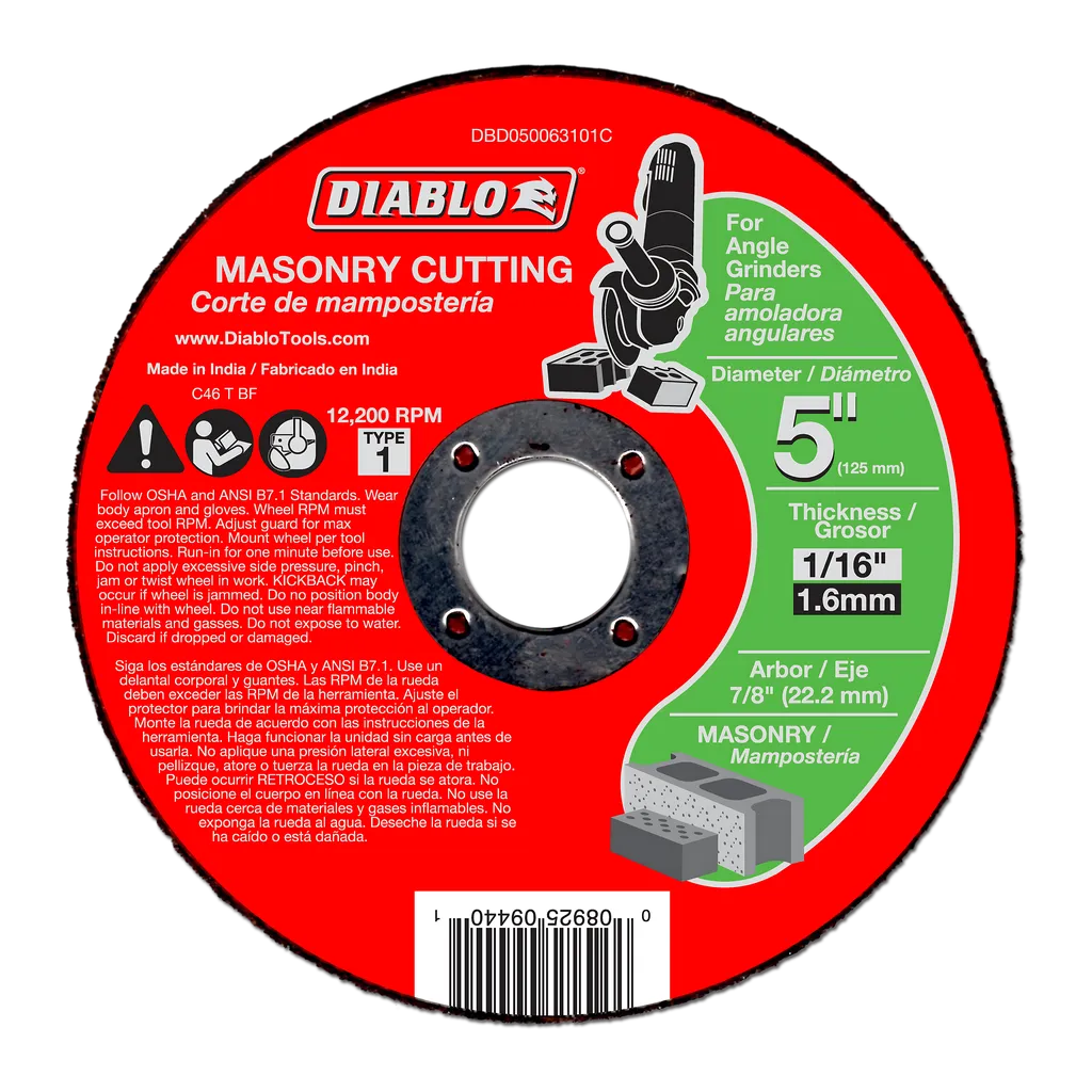 5 In. Masonry Cut Off Disc - Type 1 - DBD050063101C-1779