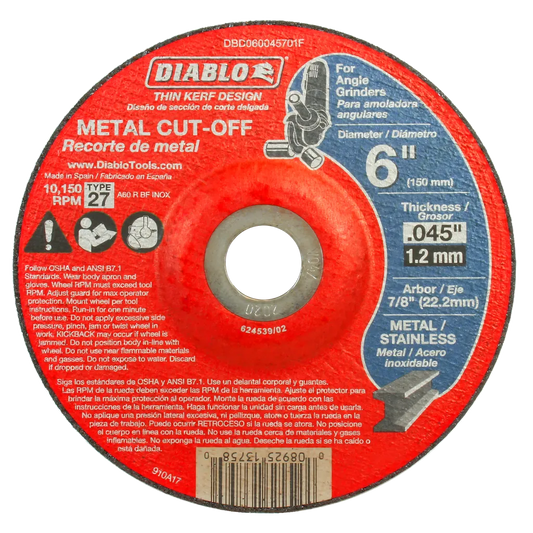 6 In. Type 27 Metal Cut-Off Disc - DBD060045701F-1782