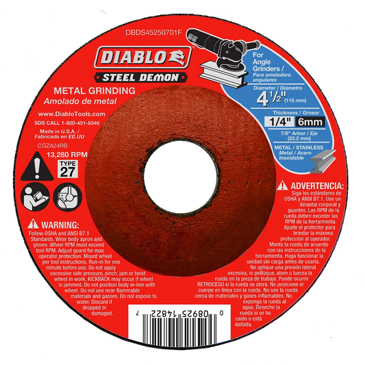 Steel Demon 4-1/2 In. Type 27 Metal Grinding Disc - DBDS45250701F-1808