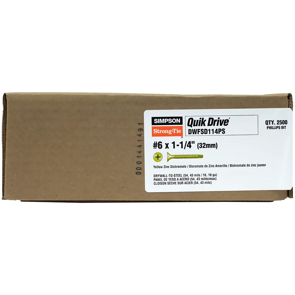 Dwfsd Drywall-To-Cfs Screw (Collated) - #6 X 1-1/4 In. #2 Phillips, Yellow Zinc (2500-Qty)-DWFSD114PS-SP7728-8244