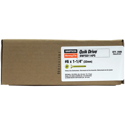 Dwfsd Drywall-To-Cfs Screw (Collated) - #6 X 1-1/4 In. #2 Phillips, Yellow Zinc (2500-Qty)-DWFSD114PS-SP7728-8244