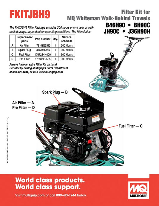 Multiquip FKITJBH9 Service Kit for B46H90/J36H90 Trowels