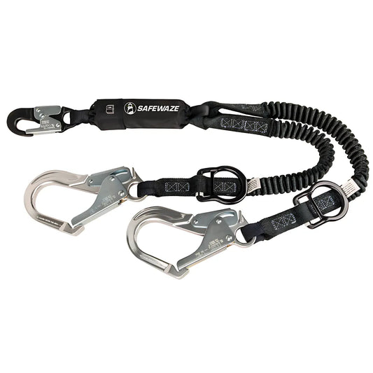 Pro 6' Stretch Energy Absorbing Lanyard: 12' Ff, Dual Leg, Alu Rebar Hooks, Rescue Rings FS88761-FF-ALU-6578