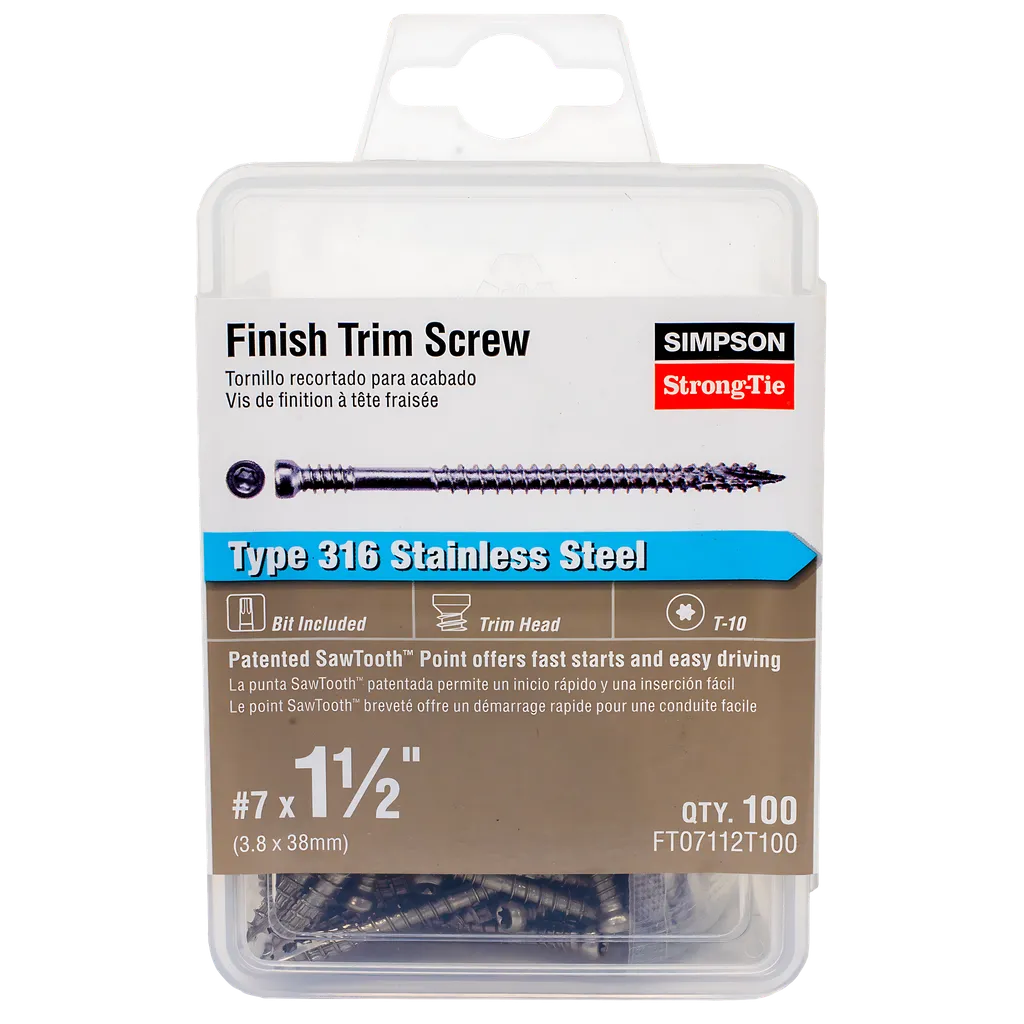 Finish Trim Screw - #7 X 1-1/2 In. T10, Trim-Head, Type 316 (100-Qty)-FT07112T100-SP845-988