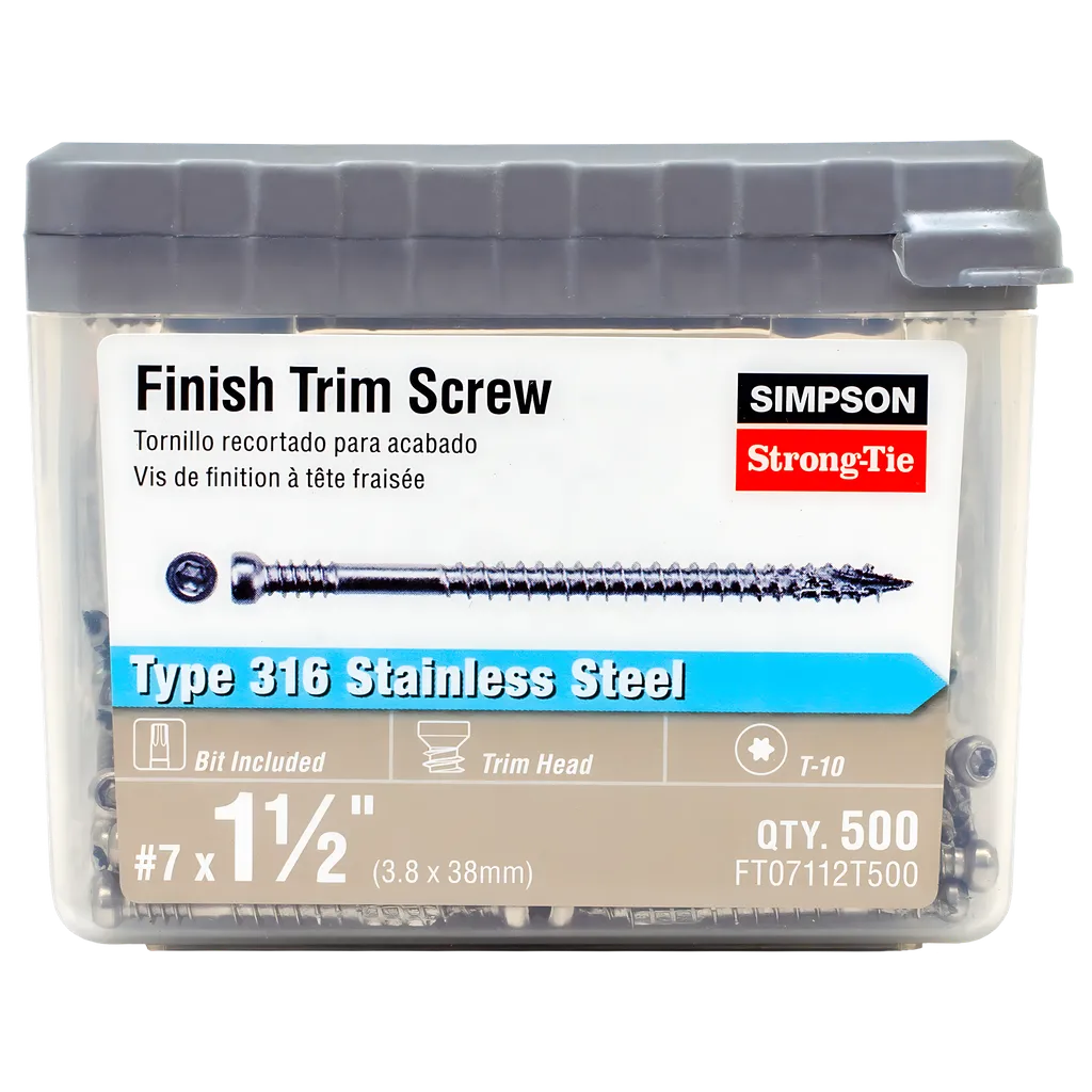 Finish Trim Screw - #7 X 1-1/2 In. T10, Trim-Head, Type 316 (500-Qty) (Pack Of 6)-FT07112T500-SP3705-4001