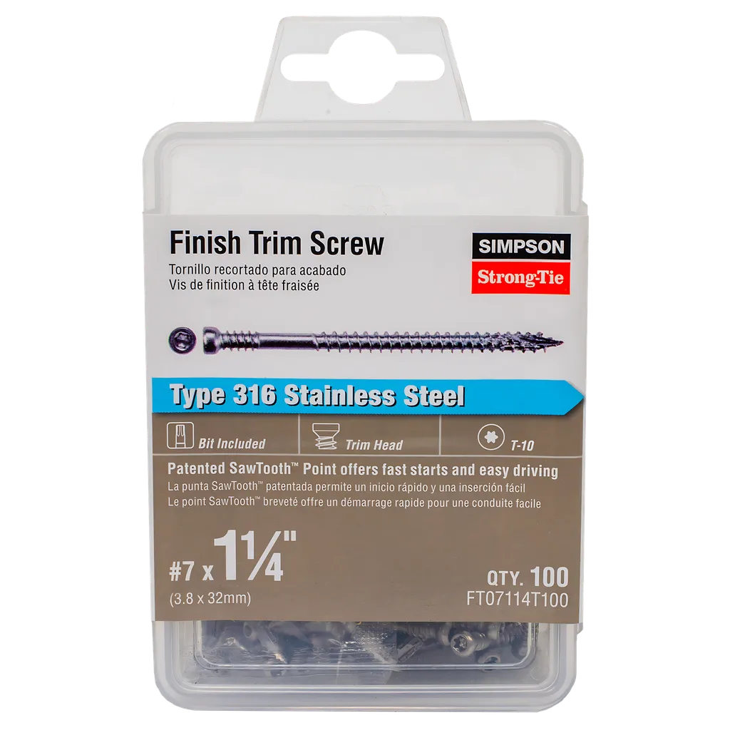 Finish Trim Screw - #7 X 1-1/4 In. T10, Trim-Head, Type 316 (100-Qty) (Pack Of 5)-FT07114T100-SP6517-6968