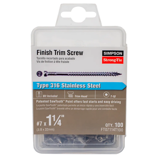 Finish Trim Screw - #7 X 1-1/4 In. T10, Trim-Head, Type 316 (100-Qty) (Pack Of 5)-FT07114T100-SP6517-6968