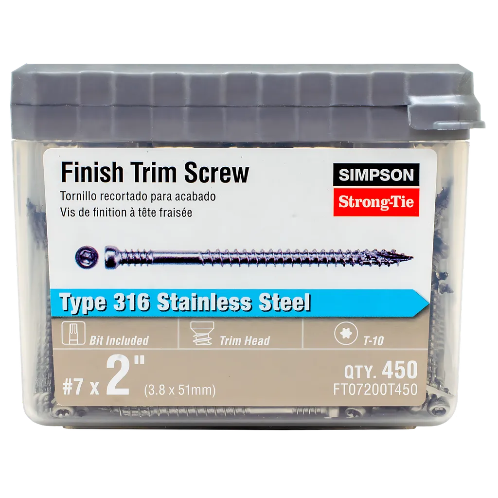 Finish Trim Screw - #7 X 2 In. T10, Trim-Head, Type 316 (450-Qty) (Pack Of 6)-FT07200T450-SP3191-3465