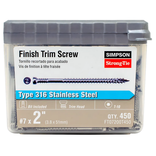Finish Trim Screw - #7 X 2 In. T10, Trim-Head, Type 316 (450-Qty)-FT07200T450-SP6506-6956