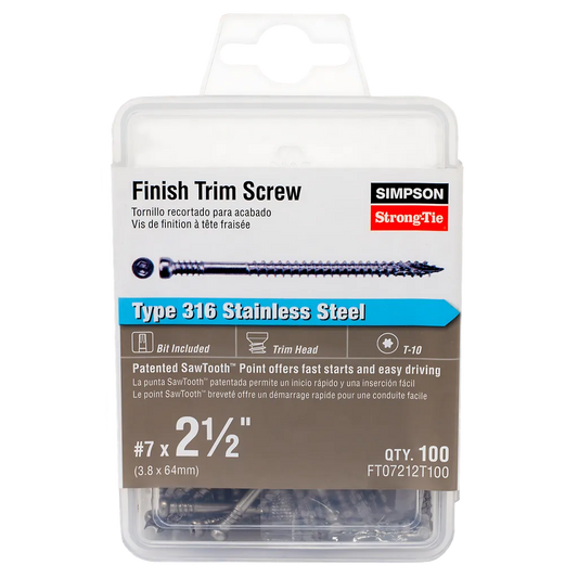 Finish Trim Screw - #7 X 2-1/2 In. T10, Trim-Head, Type 316 (100-Qty)-FT07212T100-SP3504-3791