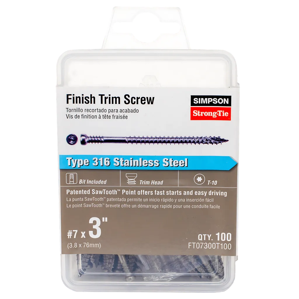 Finish Trim Screw - #7 X 3 In. T10, Trim-Head, Type 316 (100-Qty) (Pack Of 5)-FT07300T100-SP4961-5327
