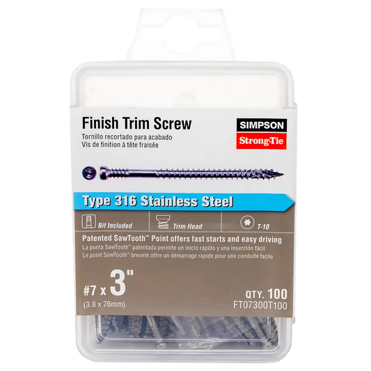 Finish Trim Screw - #7 X 3 In. T10, Trim-Head, Type 316 (100-Qty) (Pack Of 5)-FT07300T100-SP4961-5327