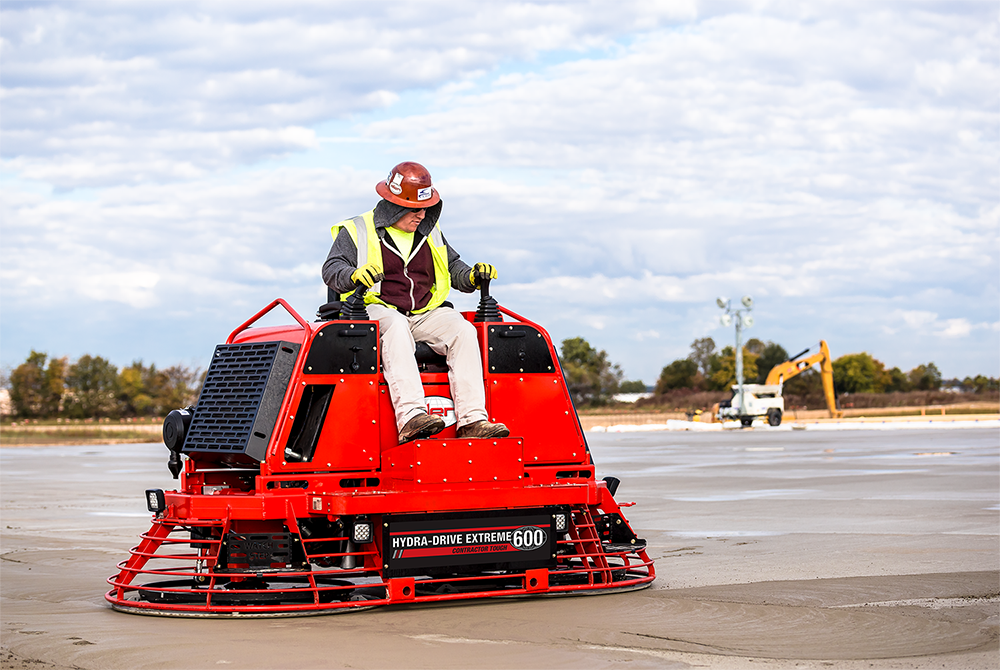 Allen Engineering HDX600 riding trowel on a jobsite