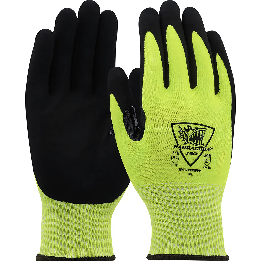 Pip Hvg713Snfpp/M Hi-Vis Seamless Knit Polykor Blended Glove With Padded Palm And Nitrile Coated Sandy Grip On Palm & Fingers  - Touchscreen Compatible HVG713SNFPPM-23828