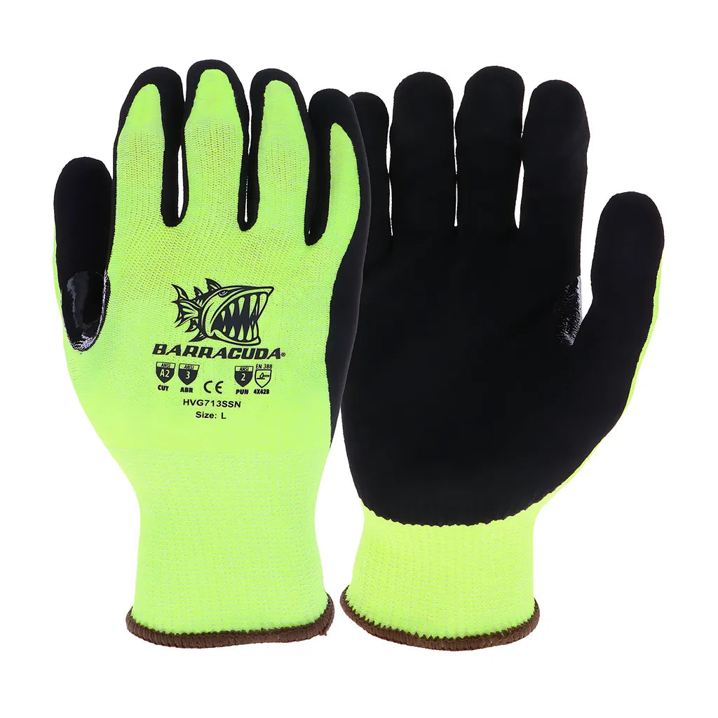 West Chester Hvg713Ssn/L Hi-Vis Seamless Knit Hppe Blended Glove With Nitrile Coated Sandy Grip On Palm & Fingers HVG713SSNL-23836