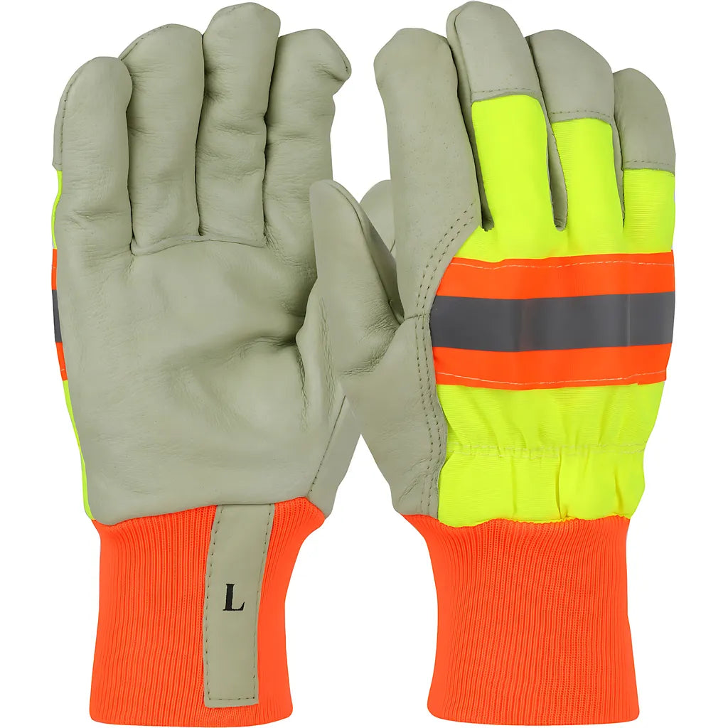 West Chester Hvy1555/2Xl Pigskin Leather Palm Glove With Nylon Hi-Vis Back And 3M Thinsulate Lining - Knit Wrist HVY15552XL-23850