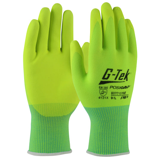 G-Tek HVY715YNF/M Premium Seamless Knit Hi-Vis Nylon/Spandex Glove with Nitrile Coated Foam Grip on Palm & Fingers