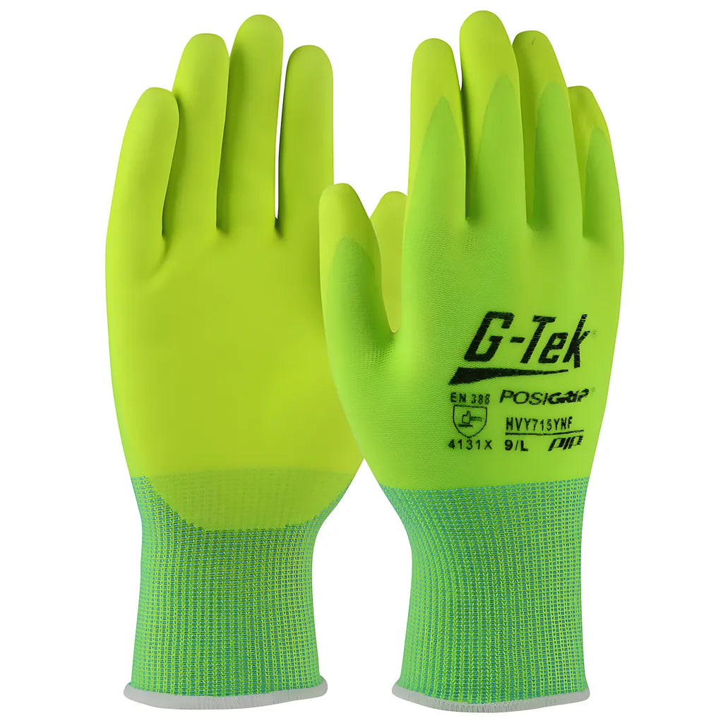 G-Tek Hvy715Ynf/2Xl Premium Seamless Knit Hi-Vis Nylon/Spandex Glove With Nitrile Coated Foam Grip On Palm & Fingers HVY715YNF2XL-23877