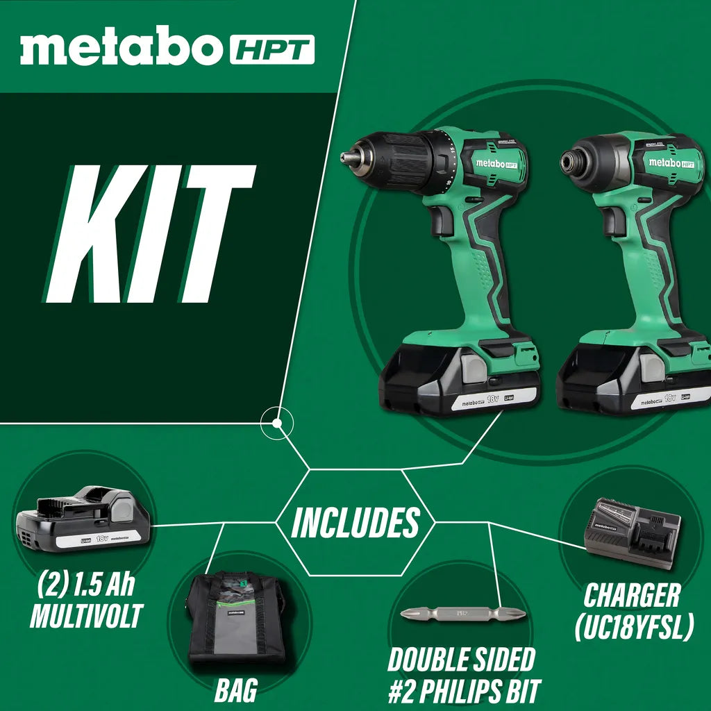 Metabo Hpt Kc18Ddx 18V Cordless Impact Driver And Drill Kit-KC18DDXM-1088