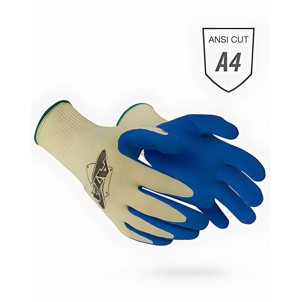 WPP MATA10-BDB-L Seamless Knit PolyKor Blended Glove with Blue Latex Coated Crinkle Grip on Palm & Fingers